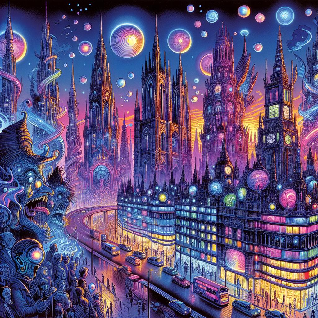 Gothic Dreams in a Neon Cityscape